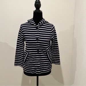 J Crew Jacket Hoodie Nautical Striped Button Down Pockets 3/4 Sleeve Blue Size S